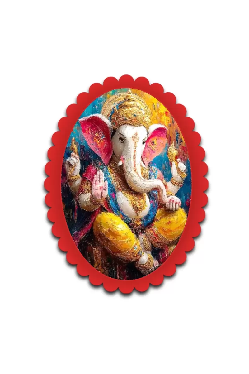 Ganesha Wall Decorative Showpiece 6 X 8 Inch | 4 MM MDF Wooden Glossy Sublimation Print | Back Hook Wall Hanging | Home Temple & Living Room Decor (F57124)