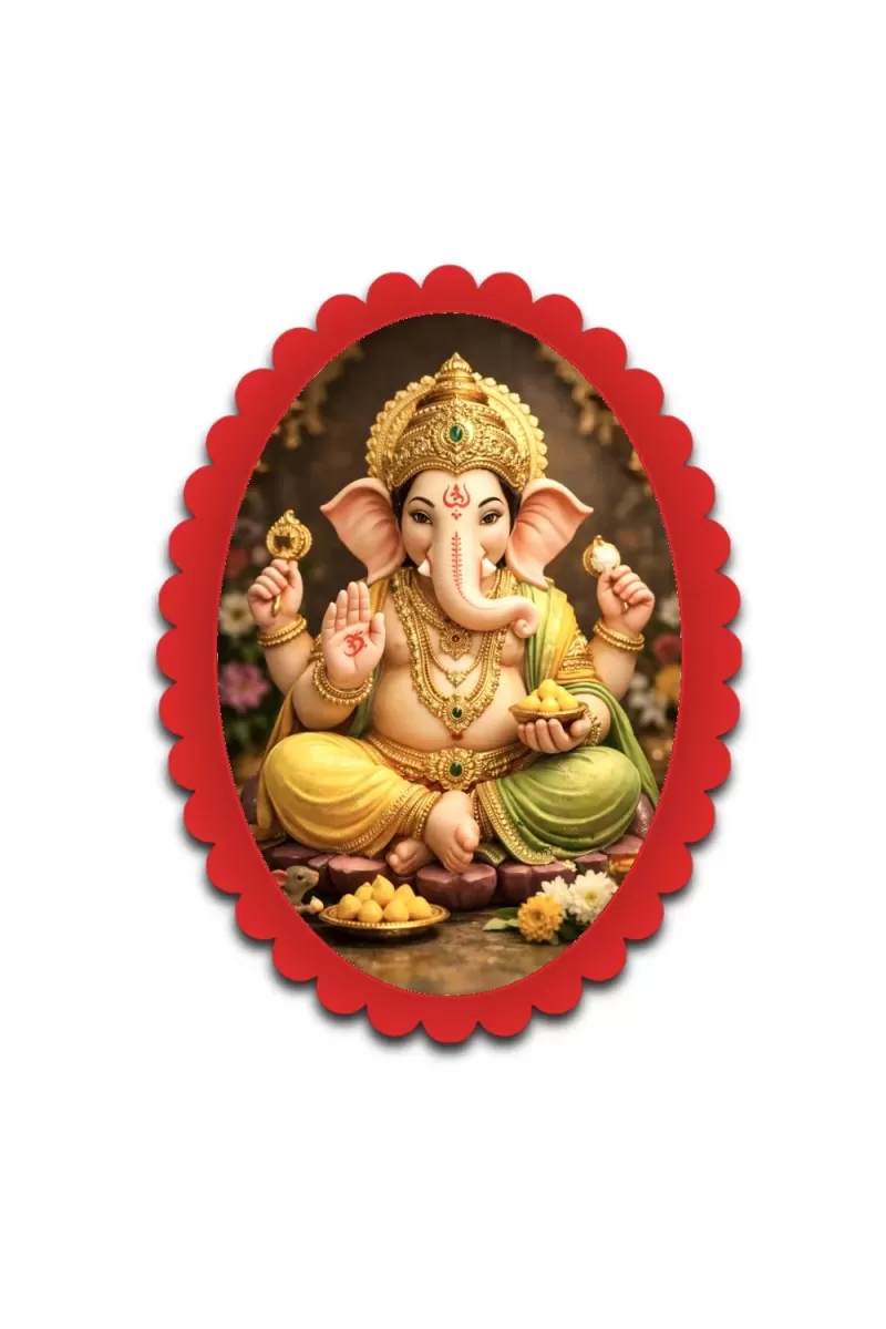 Ganesha Wall Decorative Showpiece 6 X 8 Inch | 4 MM MDF Wooden Glossy Sublimation Print | Back Hook Wall Hanging | Home Temple & Living Room Decor (F57126)