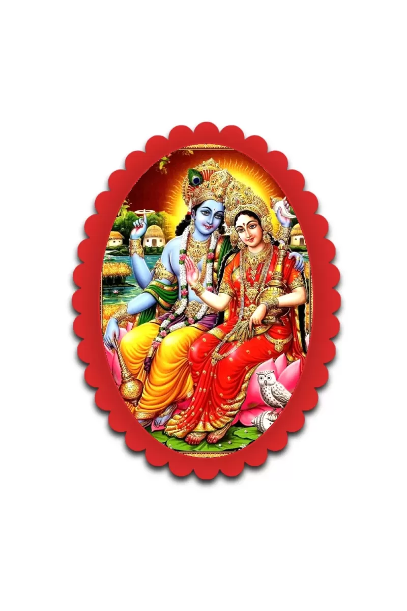 Vishnu And Lakshmi Wall Decorative Showpiece 6 X 8 Inch | 4 MM MDF Wooden Glossy Sublimation Print | Back Hook Wall Hanging | Home Temple & Living Room Decor (F57128)