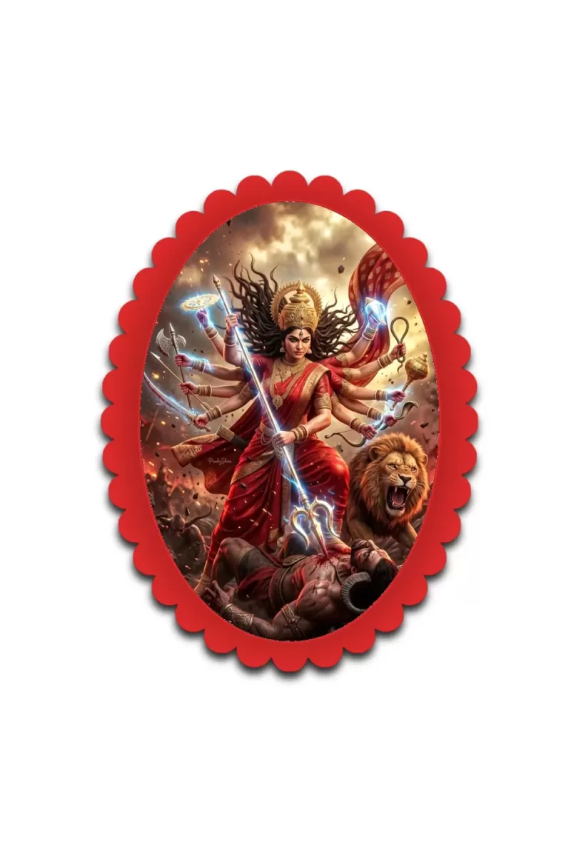 Durga Wall Decorative Showpiece 6 X 8 Inch | 4 MM MDF Wooden Glossy Sublimation Print | Back Hook Wall Hanging | Home Temple & Living Room Decor (F57138)