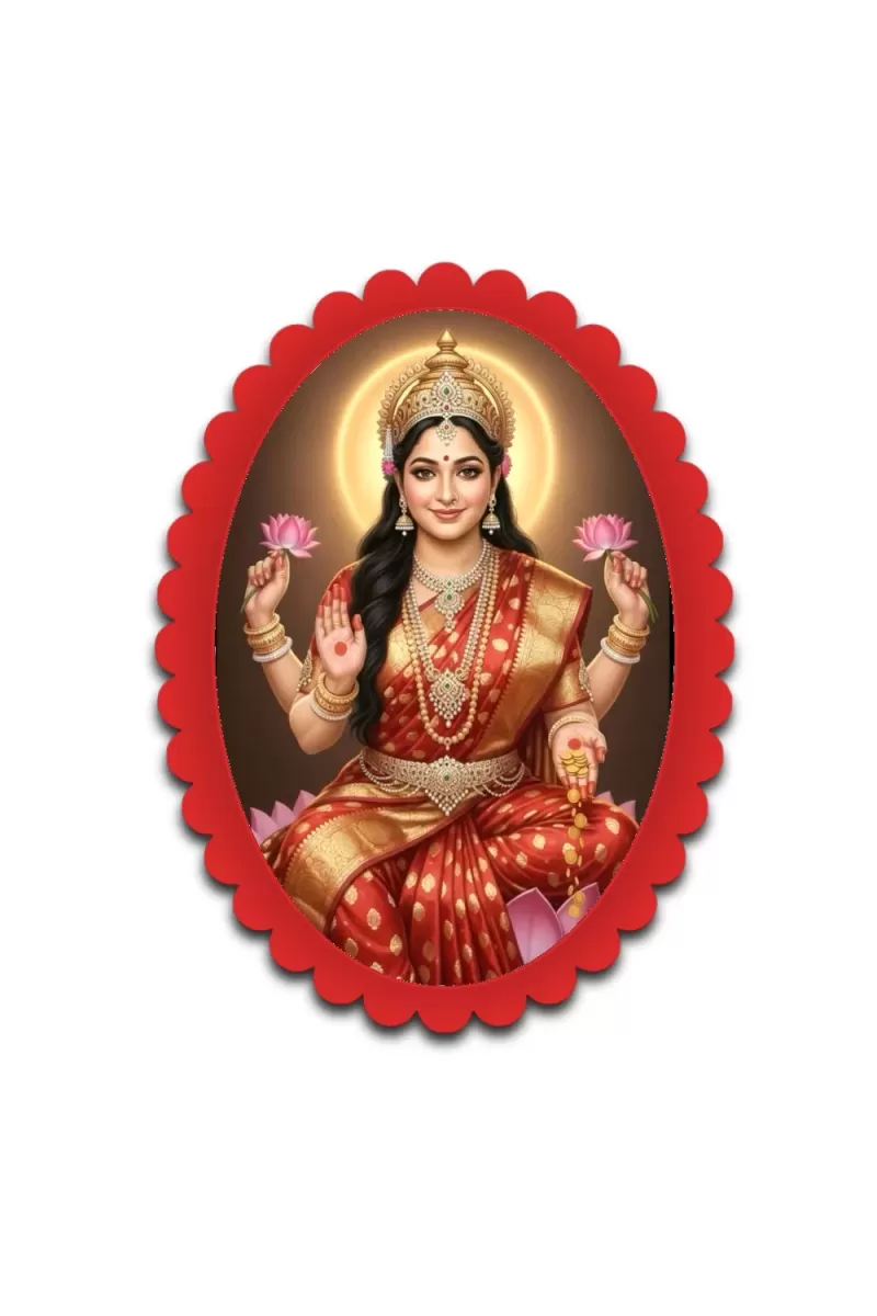 Lakshmi Wall Decorative Showpiece 6 X 8 Inch | 4 MM MDF Wooden Glossy Sublimation Print | Back Hook Wall Hanging | Home Temple & Living Room Decor (F57144)