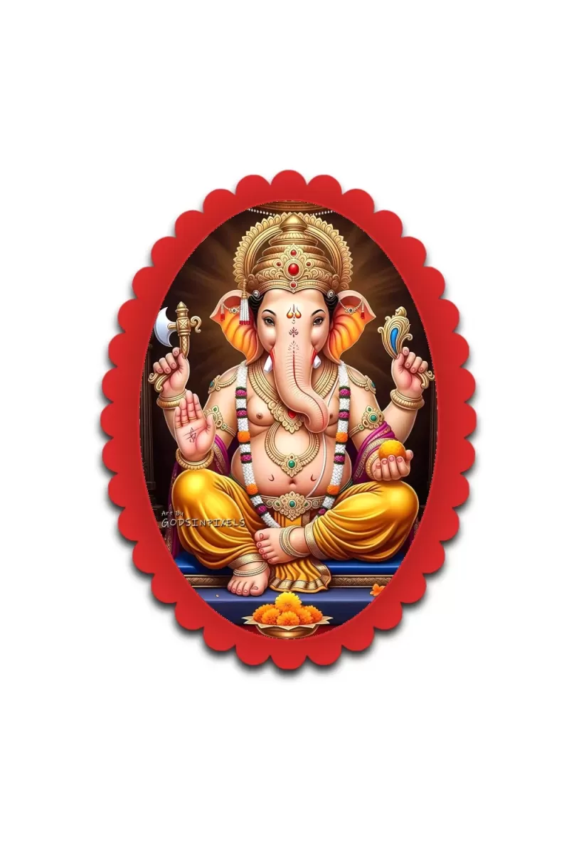 Ganesha Wall Decorative Showpiece 6 X 8 Inch | 4 MM MDF Wooden Glossy Sublimation Print | Back Hook Wall Hanging | Home Temple & Living Room Decor (F57148)