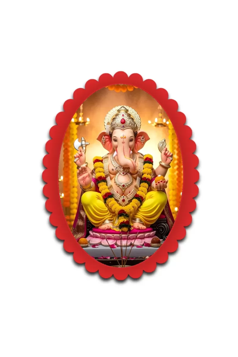 Ganesha Wall Decorative Showpiece 6 X 8 Inch | 4 MM MDF Wooden Glossy Sublimation Print | Back Hook Wall Hanging | Home Temple & Living Room Decor (F57151)