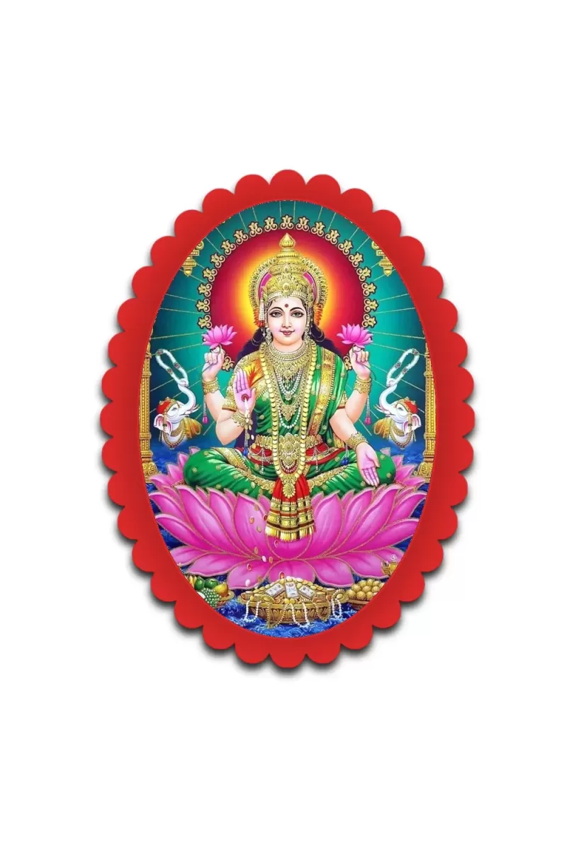 Lakshmi Wall Decorative Showpiece 6 X 8 Inch | 4 MM MDF Wooden Glossy Sublimation Print | Back Hook Wall Hanging | Home Temple & Living Room Decor (F57155)