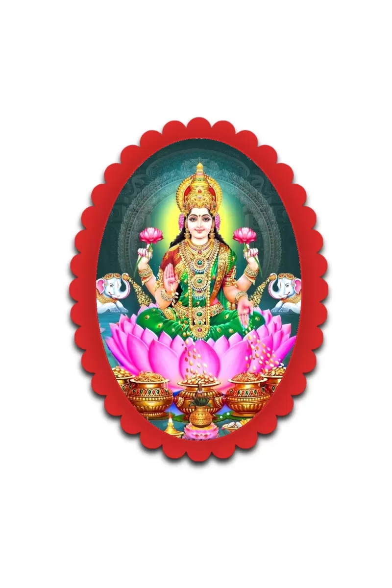 Lakshmi Wall Decorative Showpiece 6 X 8 Inch | 4 MM MDF Wooden Glossy Sublimation Print | Back Hook Wall Hanging | Home Temple & Living Room Decor (F57157)