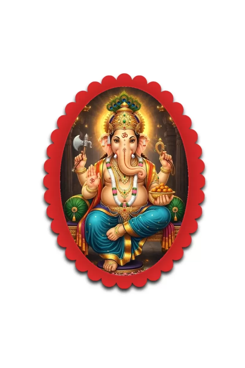 Ganesha Wall Decorative Showpiece 6 X 8 Inch | 4 MM MDF Wooden Glossy Sublimation Print | Back Hook Wall Hanging | Home Temple & Living Room Decor (F57158)