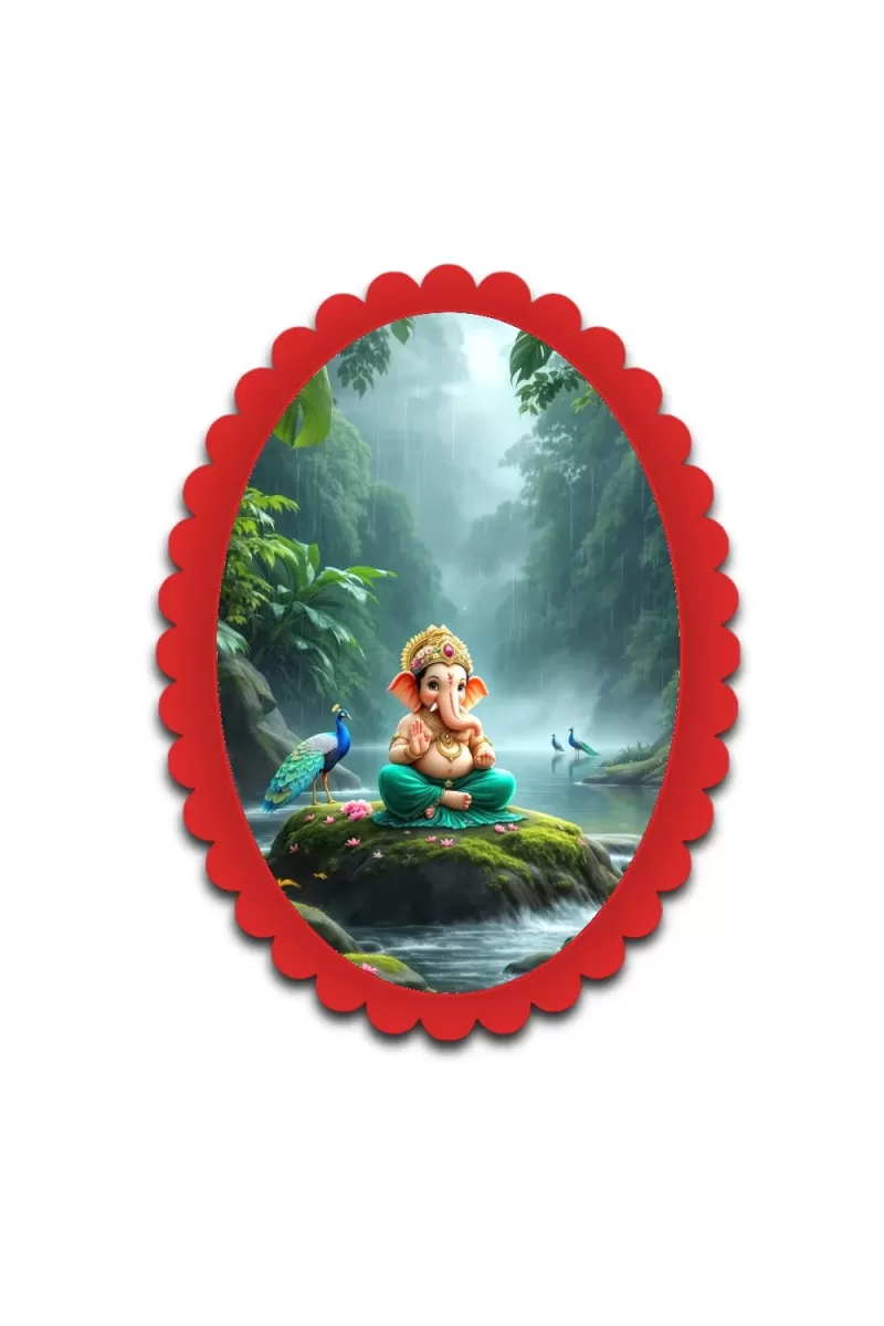 Ganesha Wall Decorative Showpiece 6 X 8 Inch | 4 MM MDF Wooden Glossy Sublimation Print | Back Hook Wall Hanging | Home Temple & Living Room Decor (F57177)
