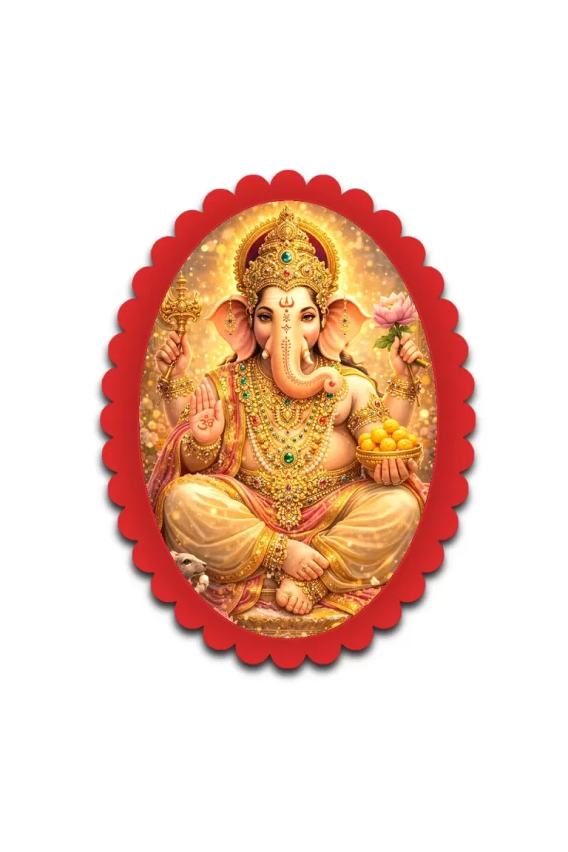 Ganesha Wall Decorative Showpiece 6 X 8 Inch | 4 MM MDF Wooden Glossy Sublimation Print | Back Hook Wall Hanging | Home Temple & Living Room Decor (F57180)