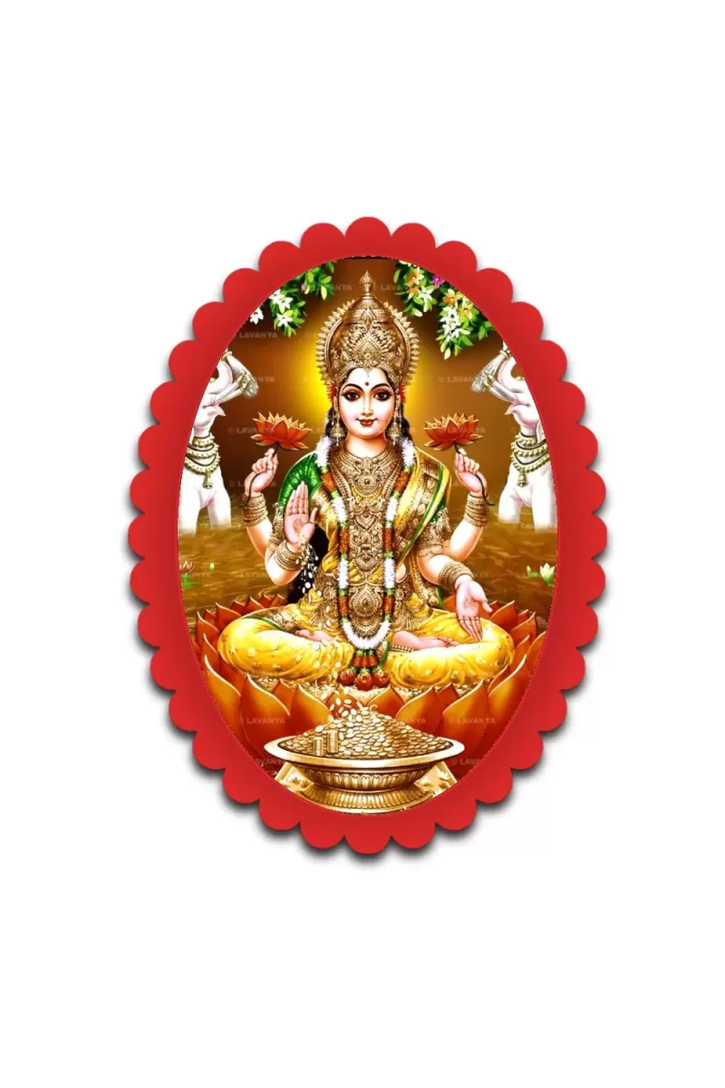 Lakshmi Wall Decorative Showpiece 6 X 8 Inch | 4 MM MDF Wooden Glossy Sublimation Print | Back Hook Wall Hanging | Home Temple & Living Room Decor (F57185)