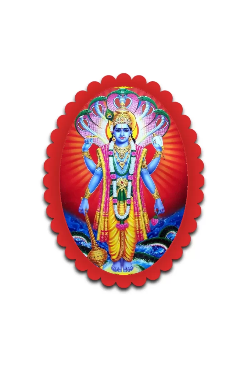 Vishnu Wall Decorative Showpiece 6 X 8 Inch | 4 MM MDF Wooden Glossy Sublimation Print | Back Hook Wall Hanging | Home Temple & Living Room Decor (F57187)