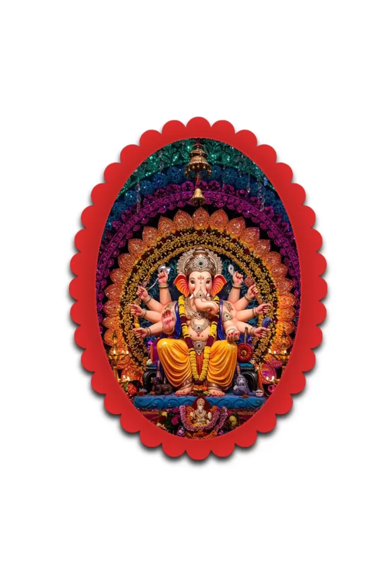 Ganesha Wall Decorative Showpiece 6 X 8 Inch | 4 MM MDF Wooden Glossy Sublimation Print | Back Hook Wall Hanging | Home Temple & Living Room Decor (F57192)