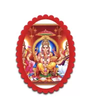 Lakshmi, Ganesha, Saraswati Wall Decorative Showpiece 6 X 8 Inch | 4 MM MDF Wooden Glossy Sublimation Print | Back Hook Wall Hanging | Home Temple & Living Room Decor (F57201)