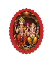 Lakshmi And Ganesha Wall Decorative Showpiece 6 X 8 Inch | 4 MM MDF Wooden Glossy Sublimation Print | Back Hook Wall Hanging | Home Temple & Living Room Decor (F57207)