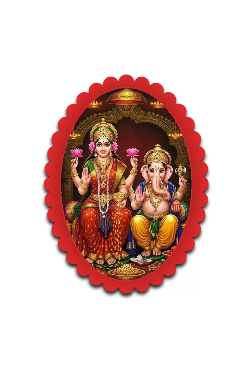 Lakshmi And Ganesha Wall Decorative Showpiece 6 X 8 Inch | 4 MM MDF Wooden Glossy Sublimation Print | Back Hook Wall Hanging | Home Temple & Living Room Decor (F57207)