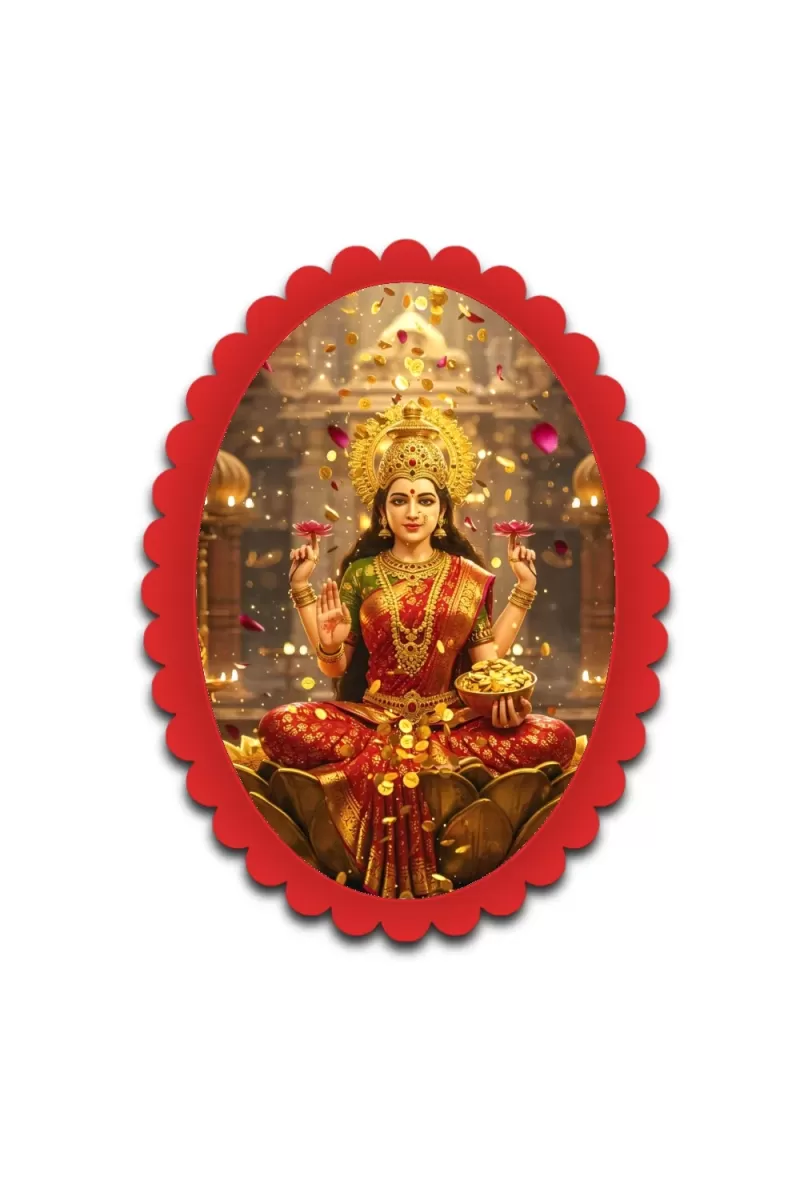 Lakshmi Wall Decorative Showpiece 6 X 8 Inch | 4 MM MDF Wooden Glossy Sublimation Print | Back Hook Wall Hanging | Home Temple & Living Room Decor (F57218)