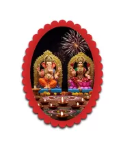 Ganesha And Lakshmi Wall Decorative Showpiece 6 X 8 Inch | 4 MM MDF Wooden Glossy Sublimation Print | Back Hook Wall Hanging | Home Temple & Living Room Decor (F57228)