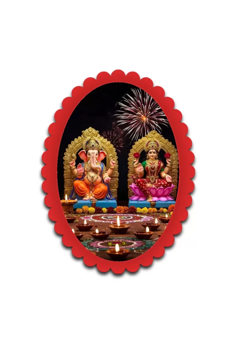 Ganesha And Lakshmi Wall Decorative Showpiece 6 X 8 Inch | 4 MM MDF Wooden Glossy Sublimation Print | Back Hook Wall Hanging | Home Temple & Living Room Decor (F57228)