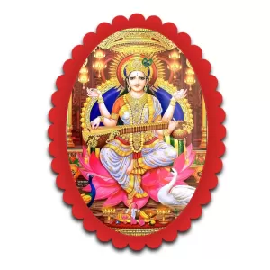 Saraswati Wall Decorative Showpiece 6 X 8 Inch | 4 MM MDF Wooden Glossy Sublimation Print | Back Hook Wall Hanging | Home Temple & Living Room Decor (F57230)
