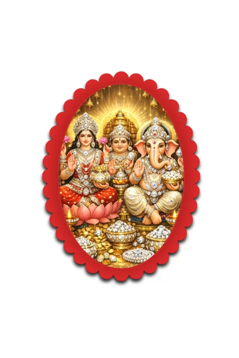 Lakshmi Saraswati Ganesha Wall Decorative Showpiece 6 X 8 Inch | 4 MM MDF Wooden Glossy Sublimation Print | Back Hook Wall Hanging | Home Temple & Living Room Decor (F57240)