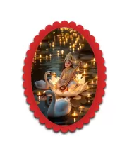 Saraswati Wall Decorative Showpiece 6 X 8 Inch | 4 MM MDF Wooden Glossy Sublimation Print | Back Hook Wall Hanging | Home Temple & Living Room Decor (F57243)