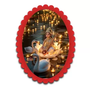 Saraswati Wall Decorative Showpiece 6 X 8 Inch | 4 MM MDF Wooden Glossy Sublimation Print | Back Hook Wall Hanging | Home Temple & Living Room Decor (F57243)