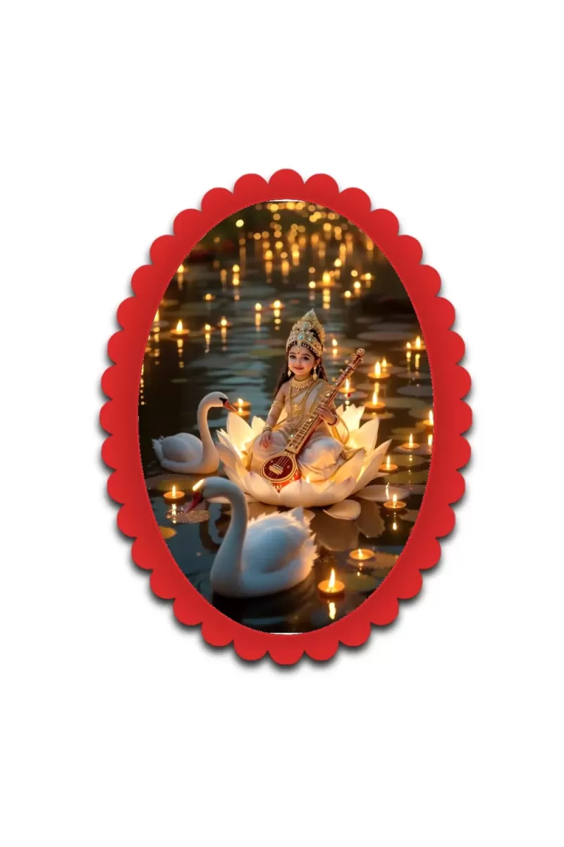 Saraswati Wall Decorative Showpiece 6 X 8 Inch | 4 MM MDF Wooden Glossy Sublimation Print | Back Hook Wall Hanging | Home Temple & Living Room Decor (F57243)
