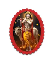 Krishna Wall Decorative Showpiece 6 X 8 Inch | 4 MM MDF Wooden Glossy Sublimation Print | Back Hook Wall Hanging | Home Temple & Living Room Decor (F57254)