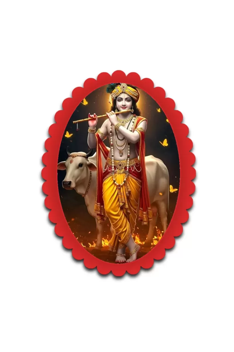 Krishna Wall Decorative Showpiece 6 X 8 Inch | 4 MM MDF Wooden Glossy Sublimation Print | Back Hook Wall Hanging | Home Temple & Living Room Decor (F57254)
