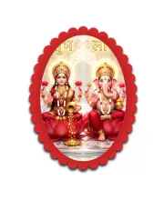 Lakshmi And Ganesha Wall Decorative Showpiece 6 X 8 Inch | 4 MM MDF Wooden Glossy Sublimation Print | Back Hook Wall Hanging | Home Temple & Living Room Decor (F57259)