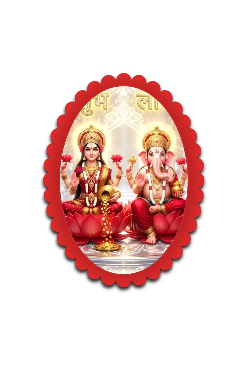 Lakshmi And Ganesha Wall Decorative Showpiece 6 X 8 Inch | 4 MM MDF Wooden Glossy Sublimation Print | Back Hook Wall Hanging | Home Temple & Living Room Decor (F57259)