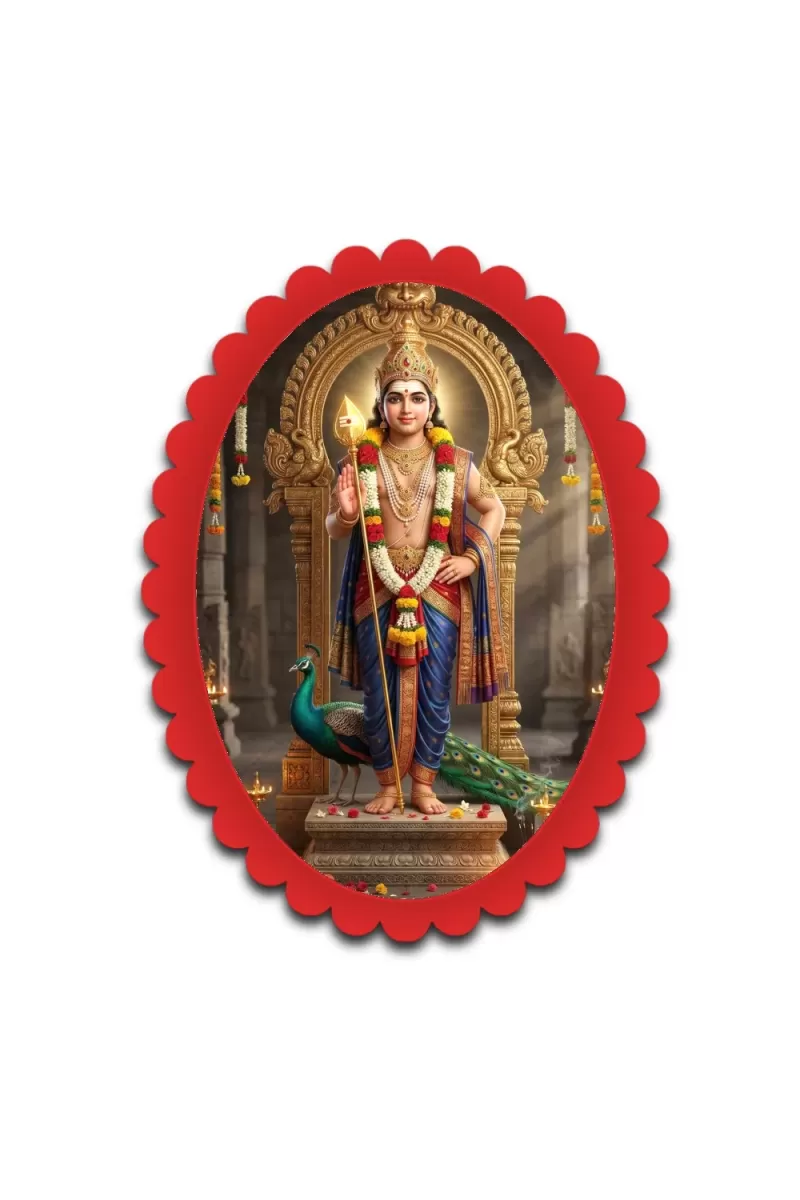 Lord Murugan Wall Decorative Showpiece 6 X 8 Inch | 4 MM MDF Wooden Glossy Sublimation Print | Back Hook Wall Hanging | Home Temple & Living Room Decor (F57264)