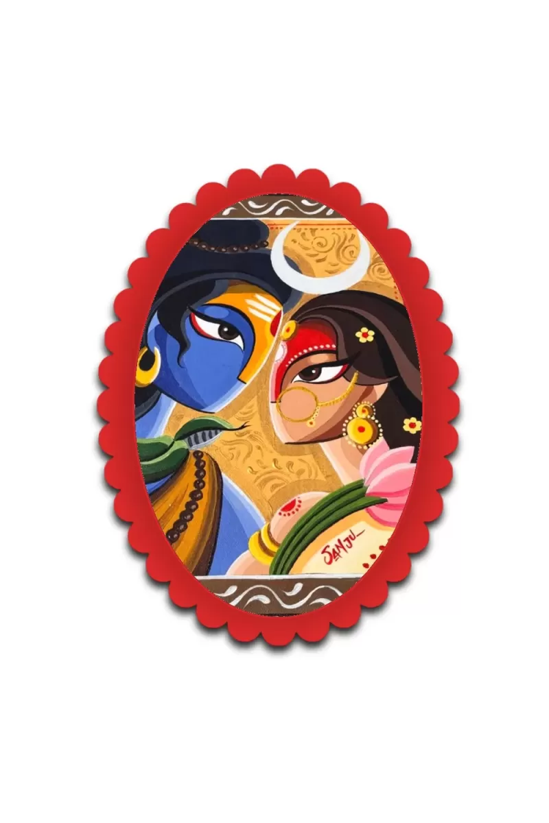 Radha Krishna Wall Decorative Showpiece 6 X 8 Inch | 4 MM MDF Wooden Glossy Sublimation Print | Back Hook Wall Hanging | Home Temple & Living Room Decor (F57269)