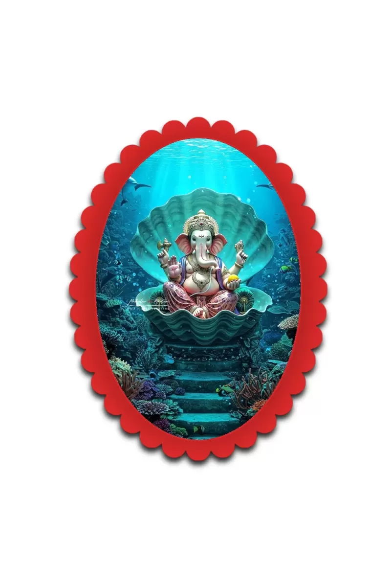 Ganesha Wall Decorative Showpiece 6 X 8 Inch | 4 MM MDF Wooden Glossy Sublimation Print | Back Hook Wall Hanging | Home Temple & Living Room Decor (F57279)