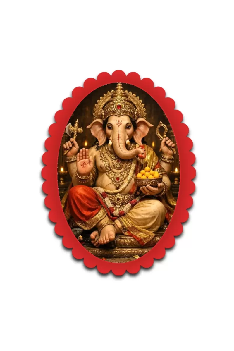 Ganesha Wall Decorative Showpiece 6 X 8 Inch | 4 MM MDF Wooden Glossy Sublimation Print | Back Hook Wall Hanging | Home Temple & Living Room Decor (F57291)