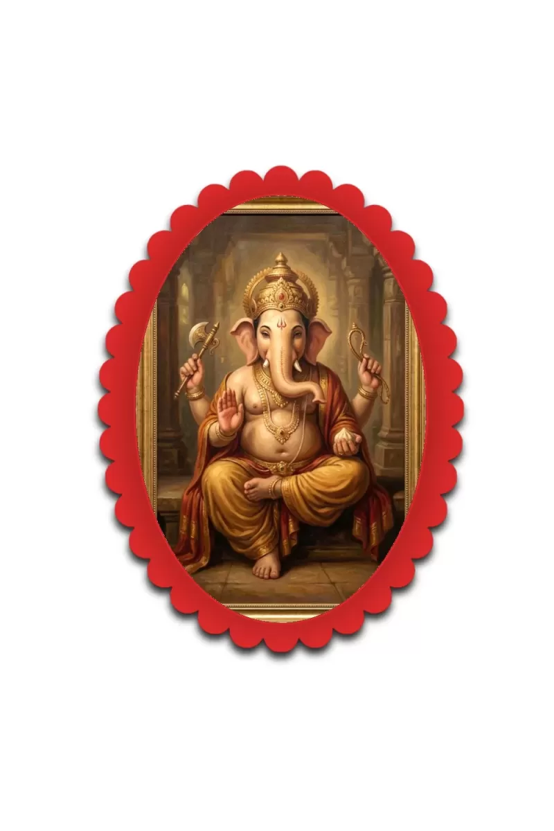 Ganesha Wall Decorative Showpiece 6 X 8 Inch | 4 MM MDF Wooden Glossy Sublimation Print | Back Hook Wall Hanging | Home Temple & Living Room Decor (F57306)