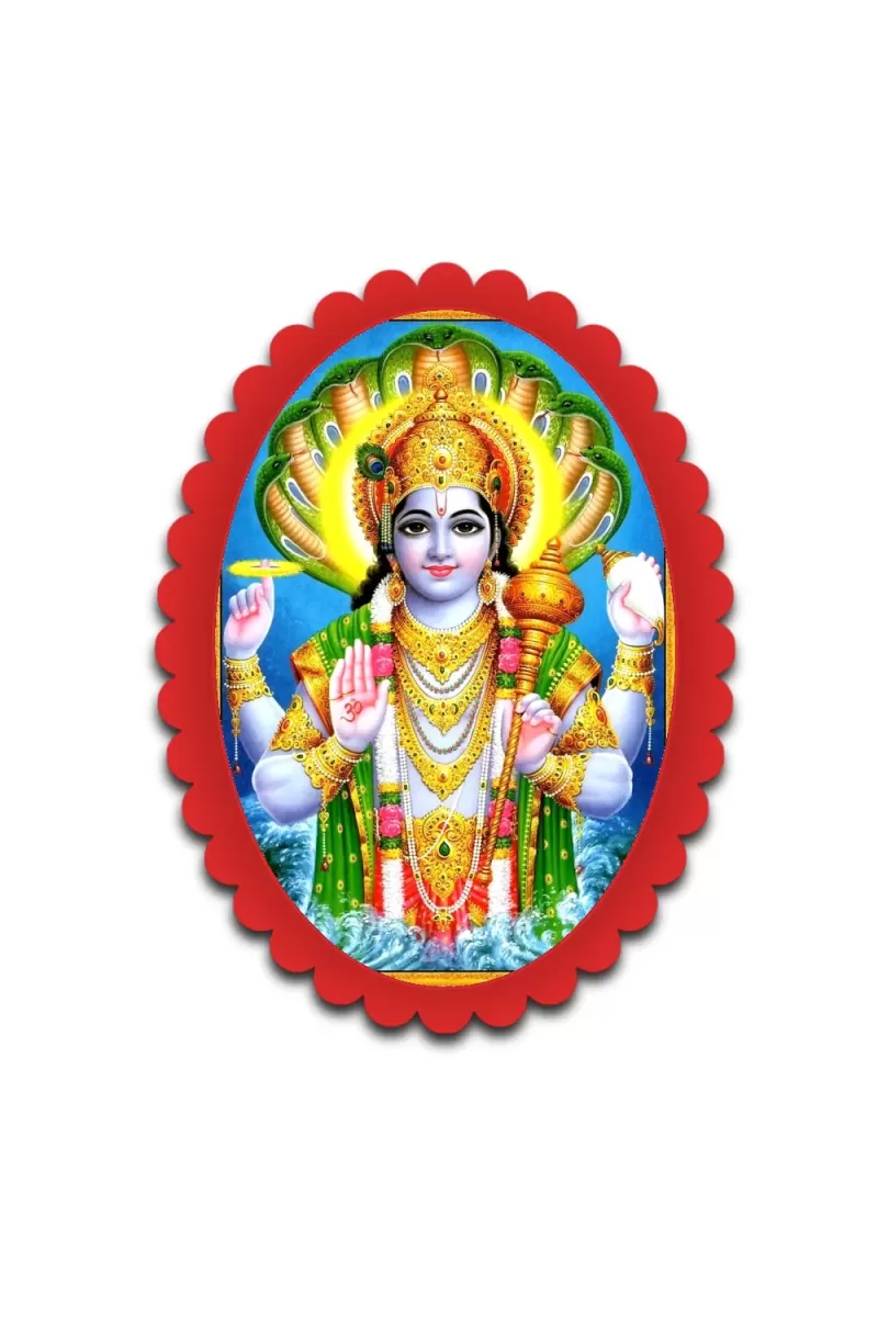 Vishnu Wall Decorative Showpiece 6 X 8 Inch | 4 MM MDF Wooden Glossy Sublimation Print | Back Hook Wall Hanging | Home Temple & Living Room Decor (F57309)