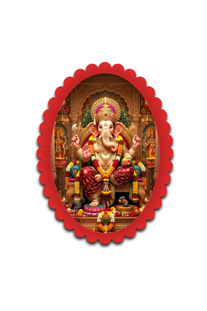 Ganesha Wall Decorative Showpiece 6 X 8 Inch | 4 MM MDF Wooden Glossy Sublimation Print | Back Hook Wall Hanging | Home Temple & Living Room Decor (F57317)