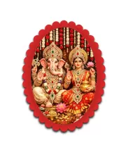 Ganesha And Lakshmi Wall Decorative Showpiece 6 X 8 Inch | 4 MM MDF Wooden Glossy Sublimation Print | Back Hook Wall Hanging | Home Temple & Living Room Decor (F57318)