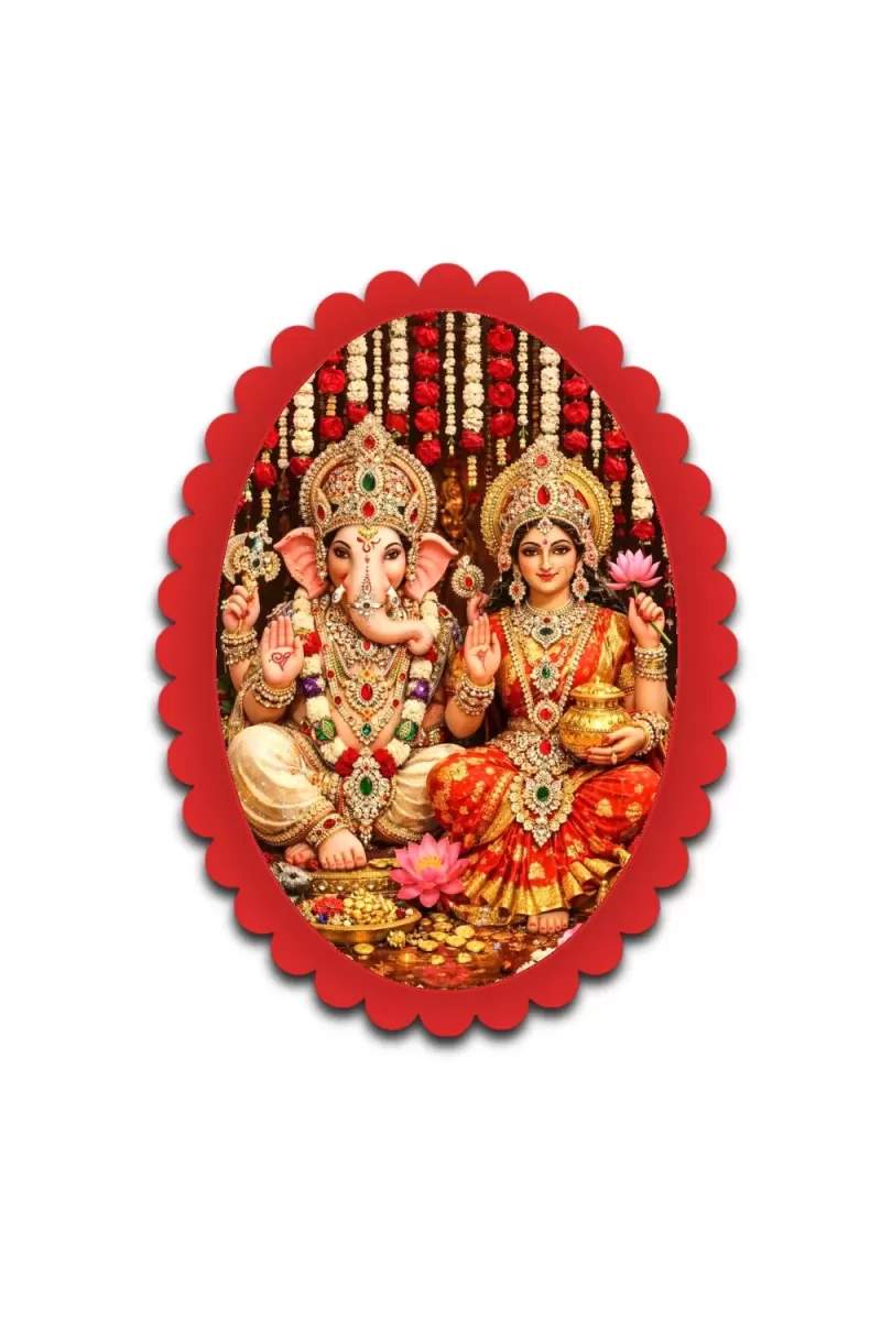 Ganesha And Lakshmi Wall Decorative Showpiece 6 X 8 Inch | 4 MM MDF Wooden Glossy Sublimation Print | Back Hook Wall Hanging | Home Temple & Living Room Decor (F57318)