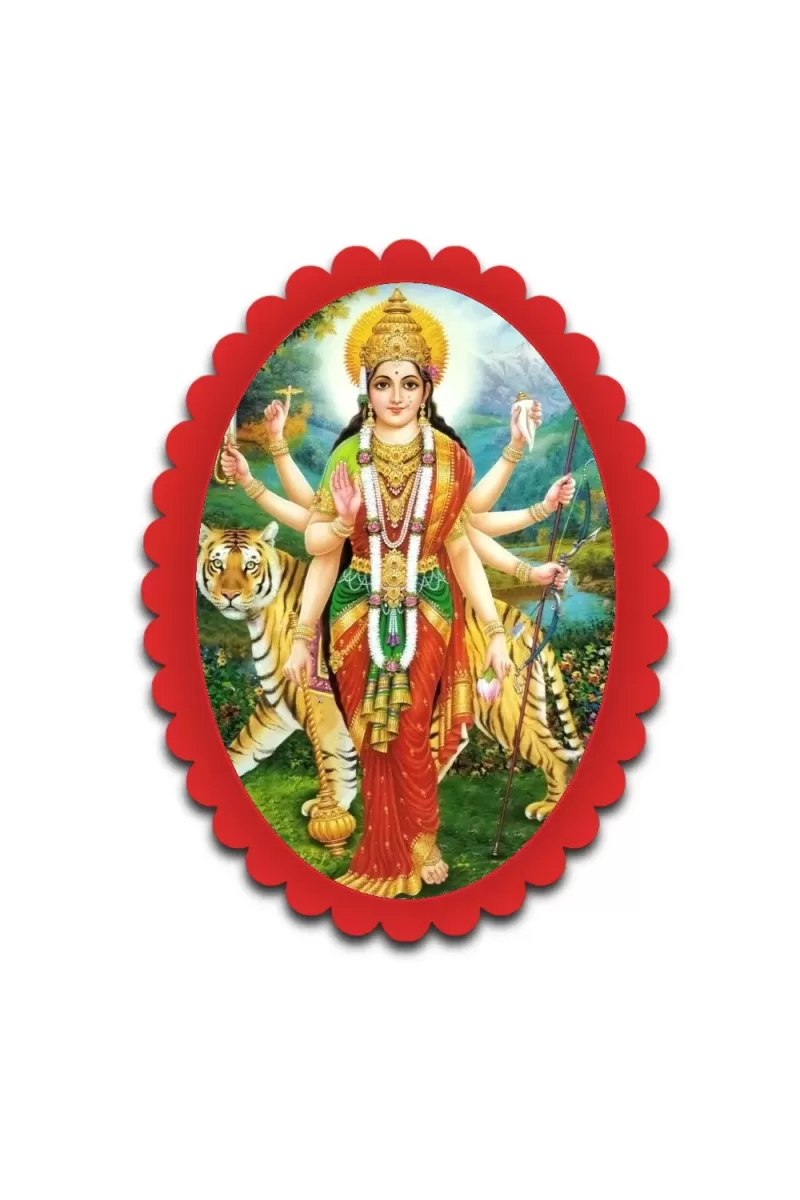 Durga Wall Decorative Showpiece 6 X 8 Inch | 4 MM MDF Wooden Glossy Sublimation Print | Back Hook Wall Hanging | Home Temple & Living Room Decor (F57327)