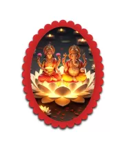 Lakshmi And Ganesha Wall Decorative Showpiece 6 X 8 Inch | 4 MM MDF Wooden Glossy Sublimation Print | Back Hook Wall Hanging | Home Temple & Living Room Decor (F57328)