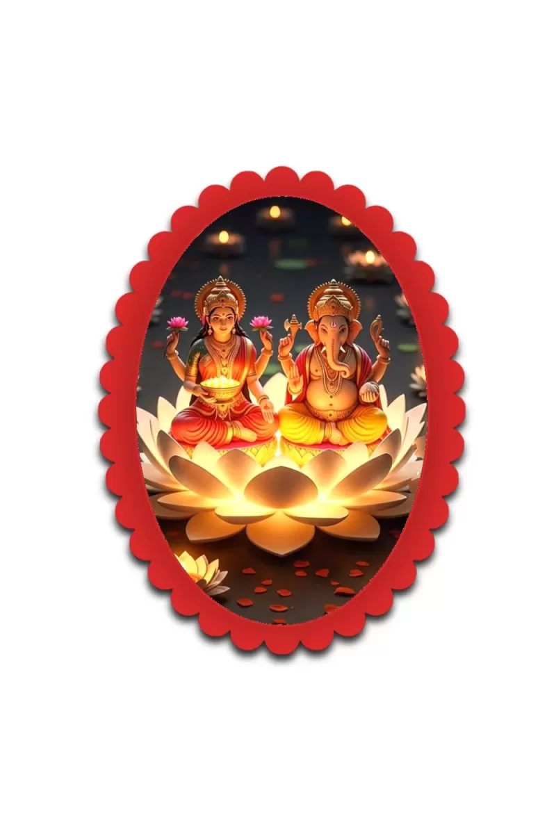 Lakshmi And Ganesha Wall Decorative Showpiece 6 X 8 Inch | 4 MM MDF Wooden Glossy Sublimation Print | Back Hook Wall Hanging | Home Temple & Living Room Decor (F57328)