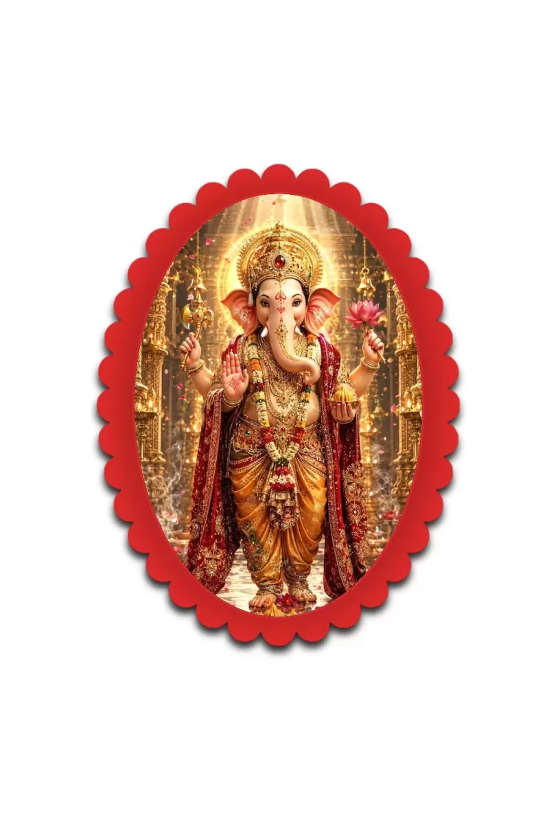 Ganesha Wall Decorative Showpiece 6 X 8 Inch | 4 MM MDF Wooden Glossy Sublimation Print | Back Hook Wall Hanging | Home Temple & Living Room Decor (F57330)