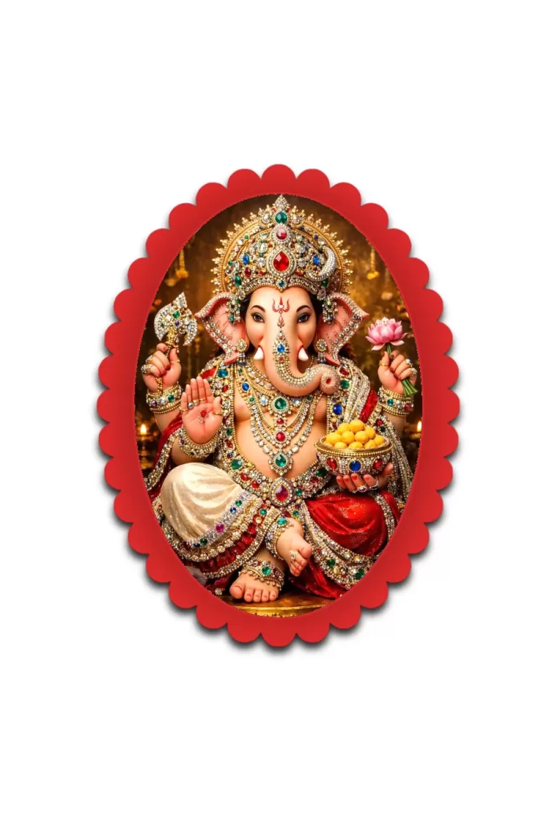 Ganesha Wall Decorative Showpiece 6 X 8 Inch | 4 MM MDF Wooden Glossy Sublimation Print | Back Hook Wall Hanging | Home Temple & Living Room Decor (F57335)