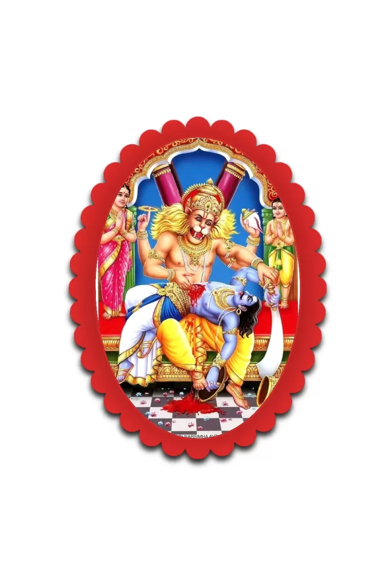 Narasimha Wall Decorative Showpiece 6 X 8 Inch | 4 MM MDF Wooden Glossy Sublimation Print | Back Hook Wall Hanging | Home Temple & Living Room Decor (F57339)