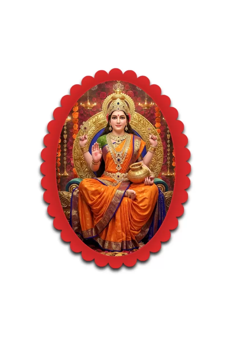 Lakshmi Wall Decorative Showpiece 6 X 8 Inch | 4 MM MDF Wooden Glossy Sublimation Print | Back Hook Wall Hanging | Home Temple & Living Room Decor (F57343)