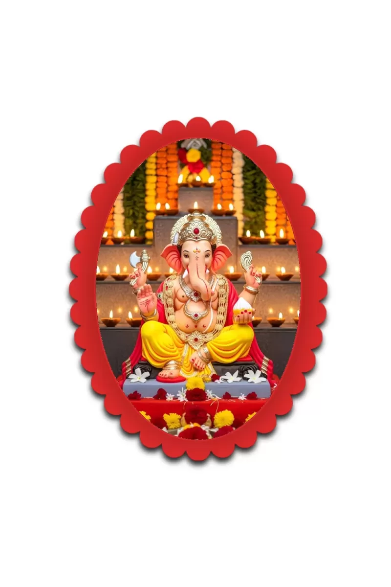 Ganesha Wall Decorative Showpiece 6 X 8 Inch | 4 MM MDF Wooden Glossy Sublimation Print | Back Hook Wall Hanging | Home Temple & Living Room Decor (F57362)