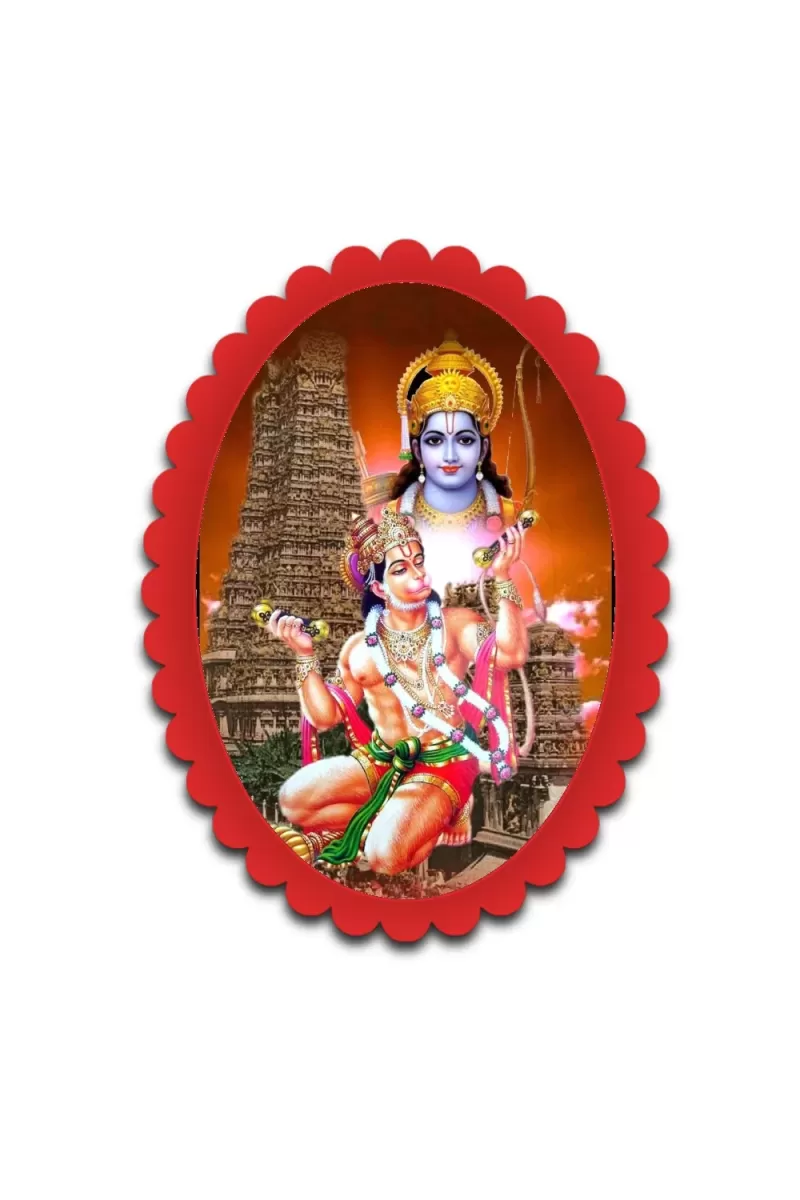 Rama And Hanuman Wall Decorative Showpiece 6 X 8 Inch | 4 MM MDF Wooden Glossy Sublimation Print | Back Hook Wall Hanging | Home Temple & Living Room Decor (F57363)