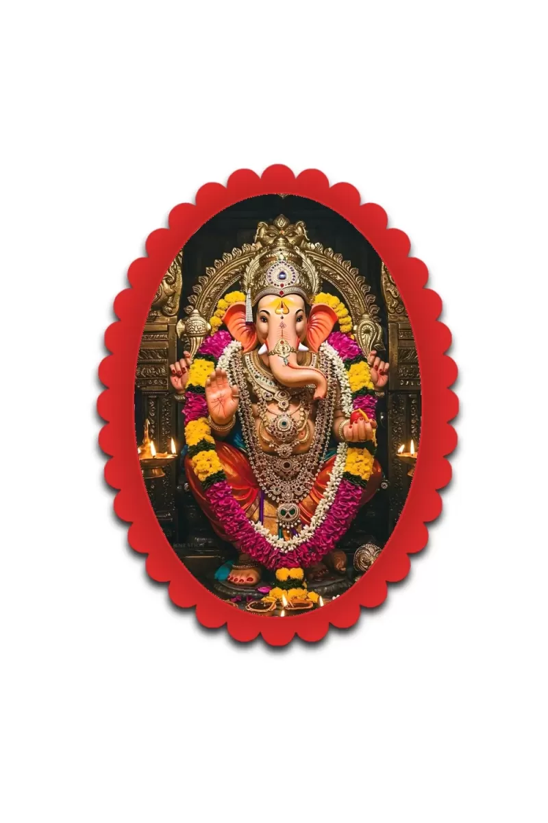 Ganesha Wall Decorative Showpiece 6 X 8 Inch | 4 MM MDF Wooden Glossy Sublimation Print | Back Hook Wall Hanging | Home Temple & Living Room Decor (F57365)
