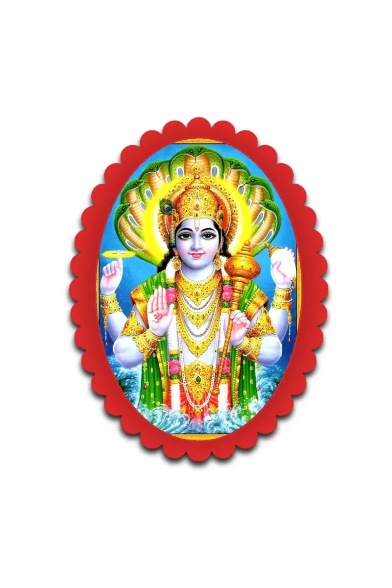 Vishnu Wall Decorative Showpiece 6 X 8 Inch | 4 MM MDF Wooden Glossy Sublimation Print | Back Hook Wall Hanging | Home Temple & Living Room Decor (F57368)